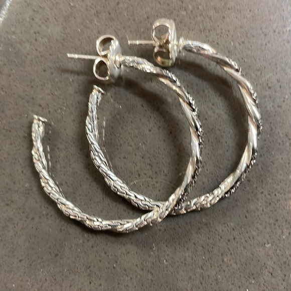 John Hardy Black Diamond and Silver Hoops - Picture 2 of 7